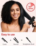 Terviiix Hair Straightener Brush Rose Gold - Ionic Anti-Frizz Hair Straightening Comb with MCH Heater, 13 Heat Settings, Fast Heating 20S, Dual Voltage, for Smooth & Shiny Hair - Image 3