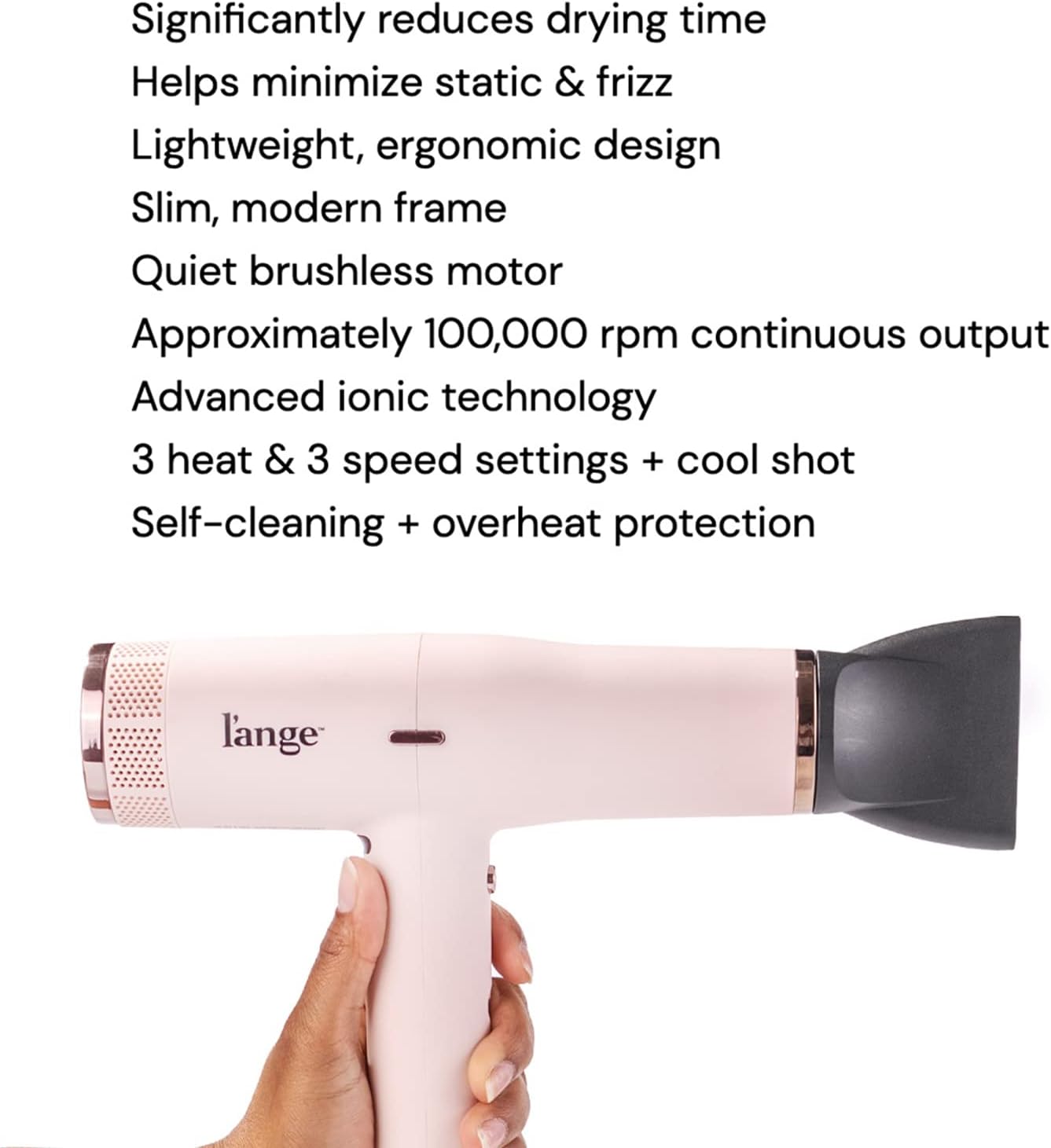 L'ANGE HAIR Le Styliste Hair Dryer | Quiet Brushless Blow Dryer with Diffuser | 1875 Watts for 4X Faster Drying | Hairdryer with 3 Heat & Speed Settings | Best Hair Dryers for Blowouts - Image 4