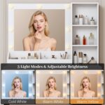 Makeup Vanity with Mirror and Lights, 34''W Dressing Table with Charging Station & RGB Glass Cabinet, Small Vanity Desk with 3 Color Lighting Modes & Adjustable Brightness - Image 3