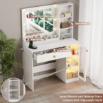 Makeup Vanity with Mirror and Lights, 34''W Dressing Table with Charging Station & RGB Glass Cabinet, Small Vanity Desk with 3 Color Lighting Modes & Adjustable Brightness - Image 5