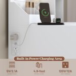 Makeup Vanity with Mirror and Lights, 34''W Dressing Table with Charging Station & RGB Glass Cabinet, Small Vanity Desk with 3 Color Lighting Modes & Adjustable Brightness - Image 6