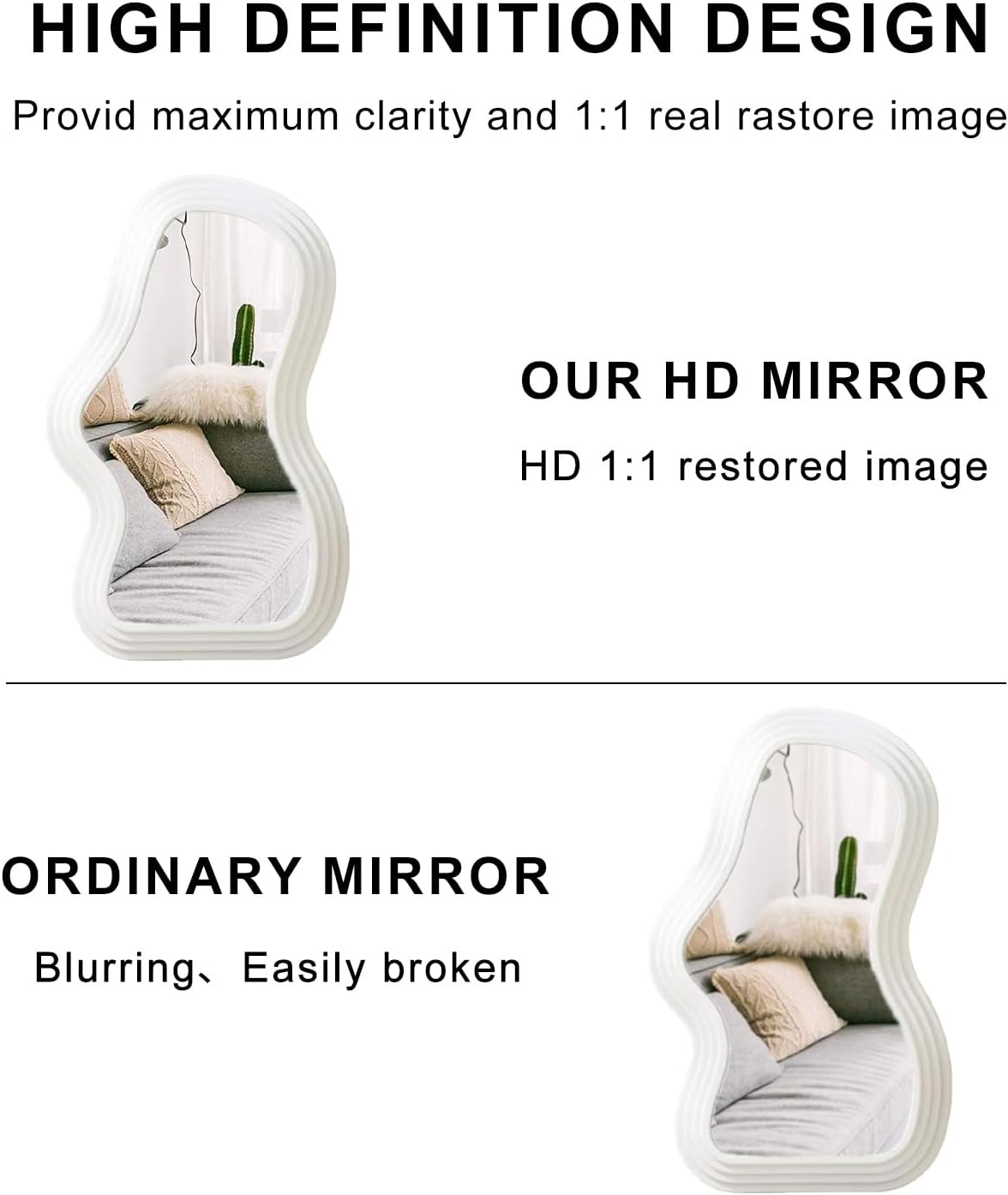 Mokoze Asymmetrical Wall-Mounted Mirror, Creative Unique Decorative Mirrors, Funky Wavy Mirror 16.14"x9.84" Irregular Border White Mirror for Bathroom Living Room Decoration - Image 6