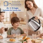 DEZIN Electric Kettle Upgraded, BPA Free 2L Stainless Steel Tea Kettle, Fast Boil Water Warmer with Auto Shut Off and Boil Dry Protection Tech for Coffee, Tea, Beverages - Image 3