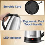 DEZIN Electric Kettle Upgraded, BPA Free 2L Stainless Steel Tea Kettle, Fast Boil Water Warmer with Auto Shut Off and Boil Dry Protection Tech for Coffee, Tea, Beverages - Image 8