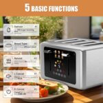 4 Slice Toaster, Touchscreen & Dual Independent Control Panel，5 Basic Functions & Digital Countdown Toasters, 6 Shade Settings＆6 Bread Types, Smart Bread Maker Mute/Screen-Off,Brushed steel - Image 4