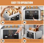 4 Slice Toaster, Touchscreen & Dual Independent Control Panel，5 Basic Functions & Digital Countdown Toasters, 6 Shade Settings＆6 Bread Types, Smart Bread Maker Mute/Screen-Off,Brushed steel - Image 8