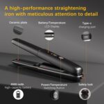 Cordless Hair Straightener Curler 2 in 1 Ceramic Flat Iron Mini Portable Fast Heating 30s 4500mAh Battery 4 Temp Adjustments LCD Display USB Rechargeable for Women Men with Pouch (Black) - Image 7