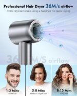 Hair Dryer, 160000 RPM High Speed 200 Million Ionic Blow Dryer, Professional Hair Blow Dryer with Diffuser and Nozzle for Home, Travel & Salon Use, 120V - Image 4