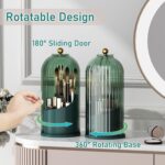 GAXmi Makeup Brush Holder with Lid Cosmetic Tools Organizer 360 Rotating Waterproof Dustproof Beauty Brushes Storage for Vanity, All Green | with Lid, 360 Rotating, Waterproof, Dustproof, for Vanity - Image 3