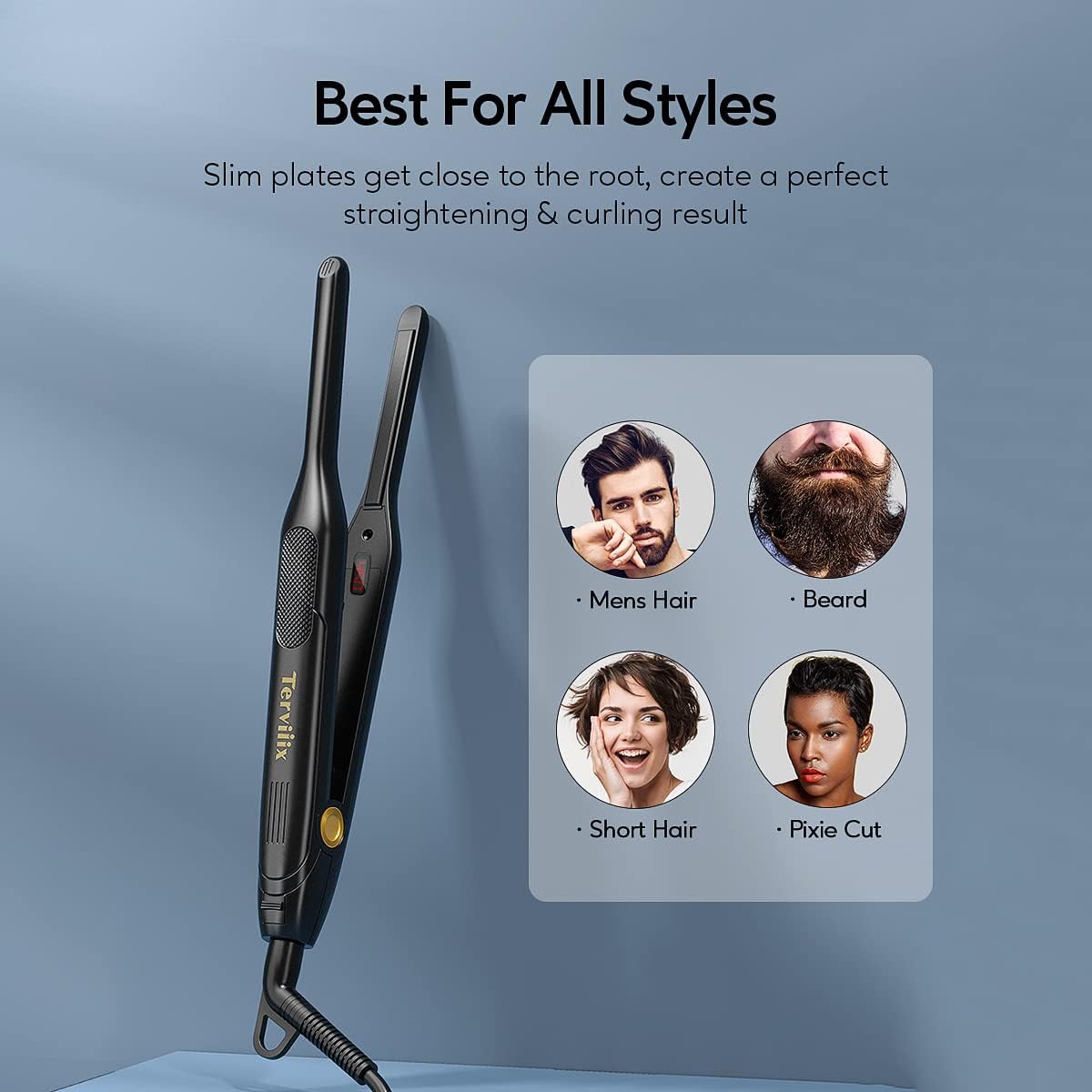 Terviiix Pencil Flat Iron for Edges & Short Hair, 3/10 Inch Small Hair Straightener for Men, Ceramic Mini Flat Iron for Pixie & Beard, 15s Fast Heat up, Dual Voltage, Auto Shut Off - Image 6