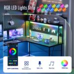 Pamray 60 Inch L Shaped Gaming Desk with LED Lights and Power Outlets Reversible Corner Computer Desk with Pegboard Storage Shelves Home Office Table for Work Study Black - Image 6