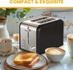 Simple Deluxe 2-Slice Toaster, Stainless Steel Toaster, 6 Browning Setting and 3 Function, Extra Wide Slot & Removable Crumb Tray, for Bread & Waffle, Black - Image 4