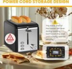 Simple Deluxe 2-Slice Toaster, Stainless Steel Toaster, 6 Browning Setting and 3 Function, Extra Wide Slot & Removable Crumb Tray, for Bread & Waffle, Black - Image 6