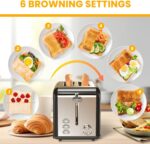 Simple Deluxe 2-Slice Toaster, Stainless Steel Toaster, 6 Browning Setting and 3 Function, Extra Wide Slot & Removable Crumb Tray, for Bread & Waffle, Black - Image 7
