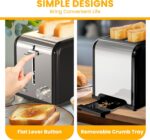 Simple Deluxe 2-Slice Toaster, Stainless Steel Toaster, 6 Browning Setting and 3 Function, Extra Wide Slot & Removable Crumb Tray, for Bread & Waffle, Black - Image 8