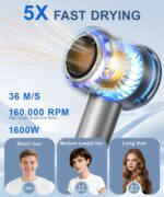 Hair Dryer, 160000 RPM High-Speed Ionic Blow Dryer with Magnetic Diffuser, Fast-Drying Hair Dryer for Women, 500M Negative Ions Frizz Control, Low-Noise Hairdryer for Home & Salon - Image 3
