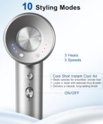 Hair Dryer, 160000 RPM High-Speed Ionic Blow Dryer with Magnetic Diffuser, Fast-Drying Hair Dryer for Women, 500M Negative Ions Frizz Control, Low-Noise Hairdryer for Home & Salon - Image 5