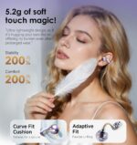 King Lucky Clip-On Earbuds Gen 3, Open-Ear Wireless Bluetooth 6.0 Headphones with Mic, Secure Fit for Small Ears & Glasses Wearers, 50H Playtime, ENC, IPX5 Waterproof Sport Ear Buds (Purple) - Image 6