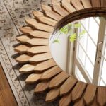 24 Inch Brown Boho Wall Decor Sunburst Mirror - Round Wooden Wall Decor, Handmade Rustic Circular Mirror for Living Room, Bedroom, Entryway, Office - Image 4