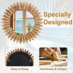 24 Inch Brown Boho Wall Decor Sunburst Mirror - Round Wooden Wall Decor, Handmade Rustic Circular Mirror for Living Room, Bedroom, Entryway, Office - Image 5