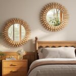 24 Inch Brown Boho Wall Decor Sunburst Mirror - Round Wooden Wall Decor, Handmade Rustic Circular Mirror for Living Room, Bedroom, Entryway, Office - Image 7