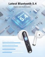 Wireless Earbuds, Bluetooth 5.4 Headphones HiFi Stereo, Ear Buds with 50H Playback, LED Display Wireless Earphones Clear Calls, IP7 Waterproof, Bluetooth Earbuds for Laptop/Phones/Sports, White - Image 5