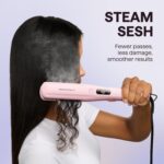 Wavytalk Steam Hair Straightener, Steam Sesh, Steam Reduces Damage, Nourishes Hair & Expedites Straightening, 1.38'' Nano Titanium Flat Iron with Detachable Comb for Silk Press Smoothing, Sakura Pink - Image 3