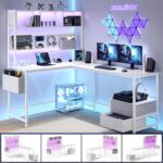 Dowinx 67” L-Shaped Gaming Desk with Pegboard & Drawers, Reversible Computer Desk with RGB Lights & Power Outlets, Corner Workstation with Storage & Hutch for Home Office & Gaming White - Image 4