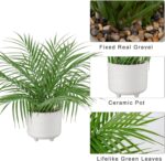 Hollyone Large Artificial Potted Plants Fake Palm Plants 19" Faux Green Plant Plastic Tropical Palm Tree in White Ceramic Pots Bohemian for Home Room Office House Indoor Decoration - Image 4