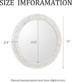 Mosaic Mirrors for Wall 24 Inch, Natural Mother of Pearl Inlay White Framed Round Mirror for Bathroom, Bedroom or Entryway - Image 4