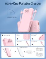 Portable Charger, 12000mAh 22.5W Fast Charging Power Bank with Built-in Cables & Wall Plug, Travel Essentials External Battery Pack, USB C Battery Phone Charger for iPhone, iPad, Samsung Pink - Image 4