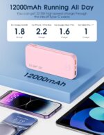 Portable Charger, 12000mAh 22.5W Fast Charging Power Bank with Built-in Cables & Wall Plug, Travel Essentials External Battery Pack, USB C Battery Phone Charger for iPhone, iPad, Samsung Pink - Image 6