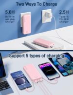 Portable Charger, 12000mAh 22.5W Fast Charging Power Bank with Built-in Cables & Wall Plug, Travel Essentials External Battery Pack, USB C Battery Phone Charger for iPhone, iPad, Samsung Pink - Image 7