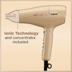 Conair 1875W Worldwide Travel Hair Dryer – Dual Voltage, Folding Handle, Ionic Technology – Champagne Compact Travel Blow Dryer for International Use - Image 3