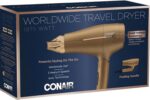 Conair 1875W Worldwide Travel Hair Dryer – Dual Voltage, Folding Handle, Ionic Technology – Champagne Compact Travel Blow Dryer for International Use - Image 5