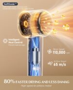 Fanttik Solo SonicDry H10 APEX 80% Faster Drying with 110,000 RPM Brushless Motor Hair Dryer, 56dB Low-Noise, 0.74lb LightFlow Blow Dryer, Ionic Tech for Travel, Home, Salon - Grey - Image 3