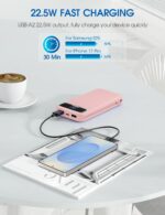 Portable Charger, 12000mAh 22.5W Fast Charging Power Bank with Built-in Cables & Wall Plug, USB C External Battery Pack with LED Display, Travel Essential Charging Bank for iPhone, iPad, Samsung Pink - Image 5