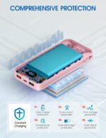 Portable Charger, 12000mAh 22.5W Fast Charging Power Bank with Built-in Cables & Wall Plug, USB C External Battery Pack with LED Display, Travel Essential Charging Bank for iPhone, iPad, Samsung Pink - Image 9