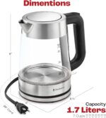 Electric Kettle for Boiling Hot Tea & Water | 1.7L Stainless Steel Borosilicate Glass Boiler With No Plastic, Automatic Shutoff, BPA Free, Fast Heating Technology (Black) - Image 10