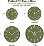 Silent Wall Clock Non-Ticking Battery Operated – Modern Olive Green Analog Wall Clock for Living Room, Kitchen, Office, Bedroom – Stylish Home Wall Decor Clock, 10 Inch - Image 8