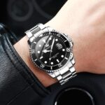 OLEVS Men's Stainless Steel Watch, Big Face Easy to Read Analog Quartz Dress Watches, Classic Rotating Bezel Waterproof Luminous Hands Date Mens Wristwatch - Image 3