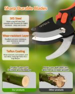 8" Pruning Shears for Gardening, Professional Japanese SK5 Steel Garden Scissors with Teflon Coating, Adjustable 25mm Cutting Range, Safety Lock, Ideal for Branches, Flowers & Bonsai - Image 3