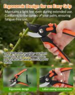 8" Pruning Shears for Gardening, Professional Japanese SK5 Steel Garden Scissors with Teflon Coating, Adjustable 25mm Cutting Range, Safety Lock, Ideal for Branches, Flowers & Bonsai - Image 6