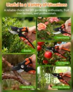8" Pruning Shears for Gardening, Professional Japanese SK5 Steel Garden Scissors with Teflon Coating, Adjustable 25mm Cutting Range, Safety Lock, Ideal for Branches, Flowers & Bonsai - Image 8