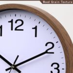 Wall Clock 12 Inch Wooden Frame Glass Cover Non-Ticking Number Quartz Modern Quartz Design Decorative Bedroom Kitchen Office Classroom Dark Brown - Image 3