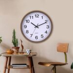 Wall Clock 12 Inch Wooden Frame Glass Cover Non-Ticking Number Quartz Modern Quartz Design Decorative Bedroom Kitchen Office Classroom Dark Brown - Image 5