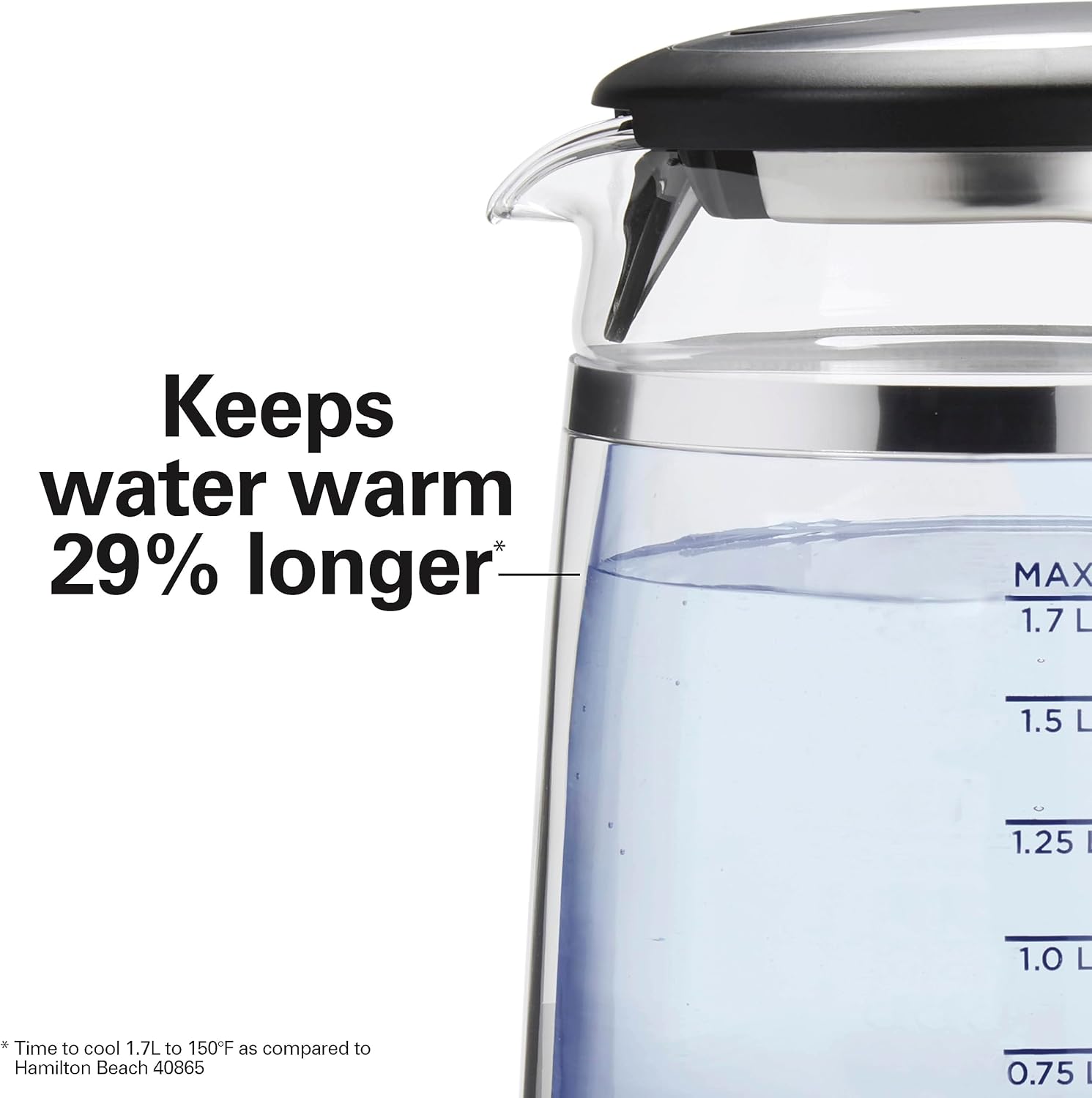 Hamilton Beach Double Wall 1.7L Electric Kettle, Water Boiler & Heater, Built-In Mesh Filter, Auto-Shutoff & Boil-Dry Protection, Cordless Serving, Variable LED Indicator, Glass (40850) - Image 3