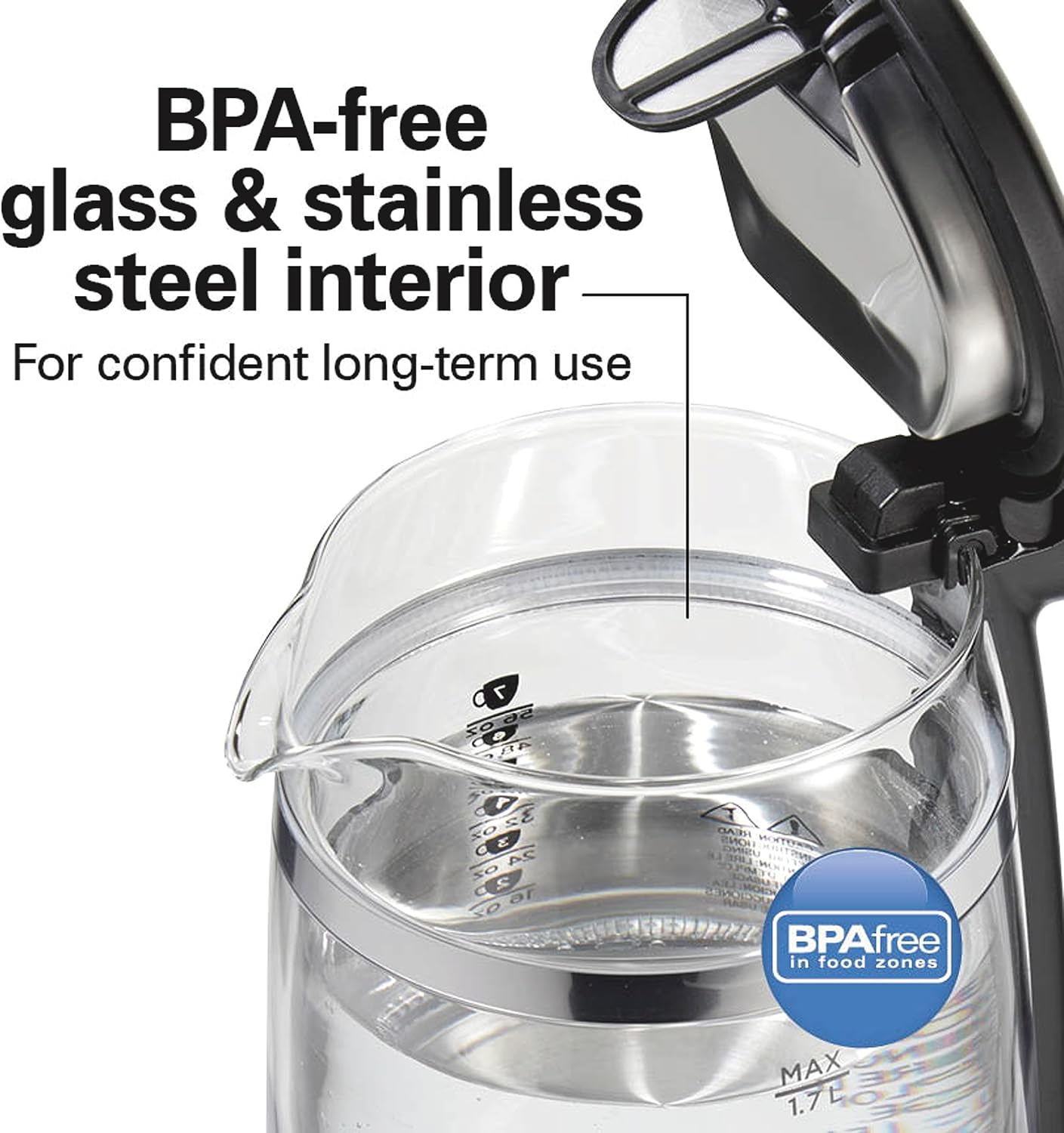 Hamilton Beach Double Wall 1.7L Electric Kettle, Water Boiler & Heater, Built-In Mesh Filter, Auto-Shutoff & Boil-Dry Protection, Cordless Serving, Variable LED Indicator, Glass (40850) - Image 5