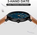 CHEETAH Minimalist Waterproof Quartz Watches for Men with Leather Strap, Auto Date - Image 6
