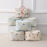 uekeboag Large Travel Quilted Makeup Bag for Women, Floral Cotton Cosmetic Bag, Coquette Aesthetic Floral Toiletry Organizer Bag - Image 5